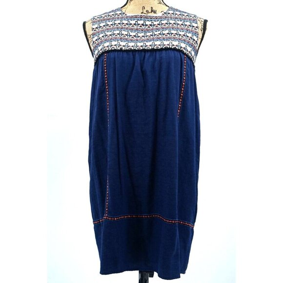 THML Women Embroidered Blue Dress Extra Small Sleeveless Round Neck Rayon Lined‎ - Picture 1 of 10